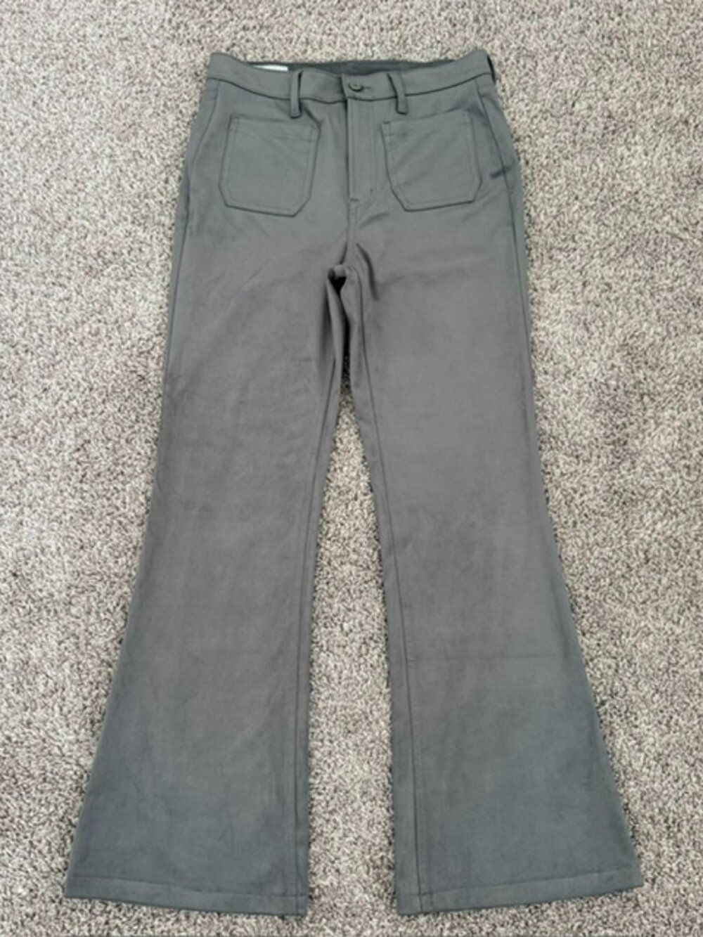 Gap Pants Women's Petite 28/6P Gray 70's Flare High-Rise Faux Suede Bell Bottoms